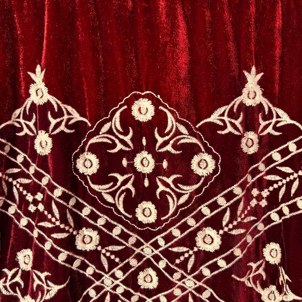 Indigo Thread Co maroon plaid flannel with velvet embroidered back detail S - Picture 5 of 8